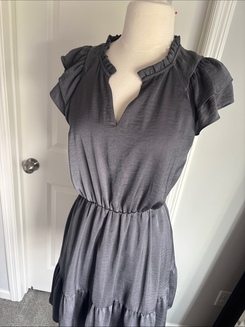 Banana Republic Charcoal Ruffle Neck Midi Dress